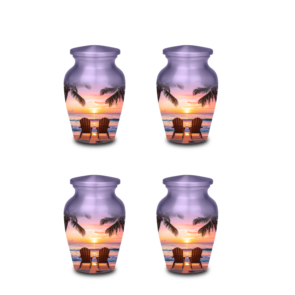 Tropical Beach Sunset Cremation Urn - Adult & Keepsake Sizes, Aluminum Memorial Urn