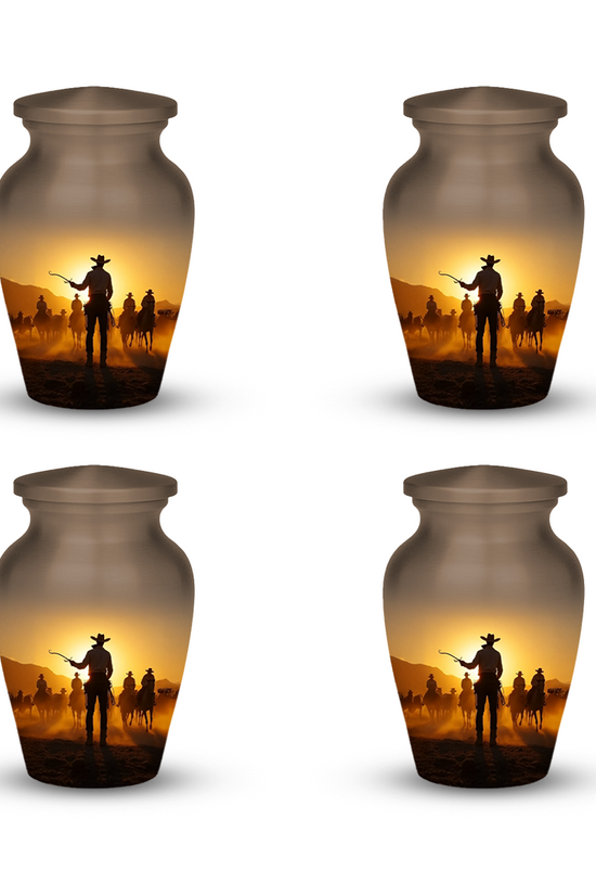 Cowboy Cremation Urn for Human Ashes – Western Memorial Urn with Velvet Bag – Urns for Men, Dad, or Loved Ones