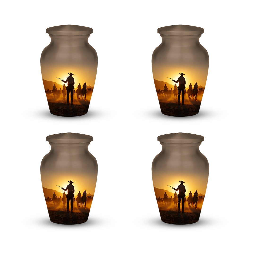 Cowboy Cremation Urn for Human Ashes – Western Memorial Urn with Velvet Bag – Urns for Men, Dad, or Loved Ones