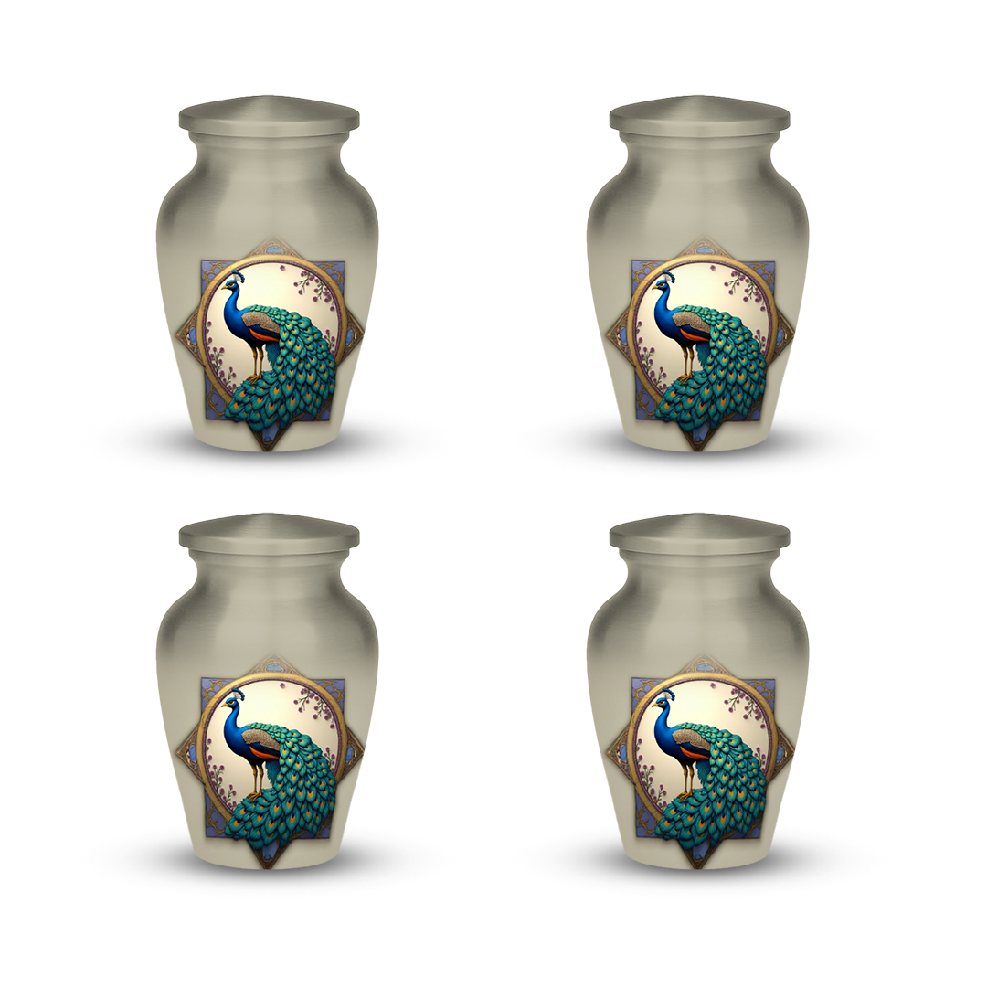 Peacock Cremation Urn for Human Ashes – Elegant Memorial Urn with Velvet Bag