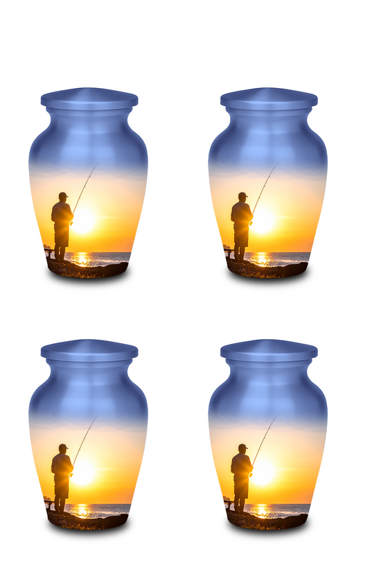Adult fishing urns 200 cubic inch large urn with small keepsake fishing urns for ashes fisherman memorial set
