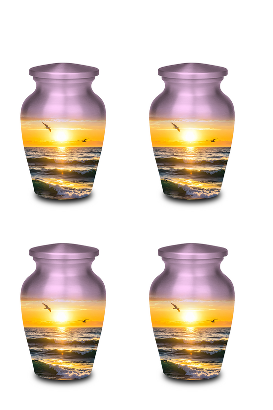 Premium aluminum cremation urn with sunset beach theme