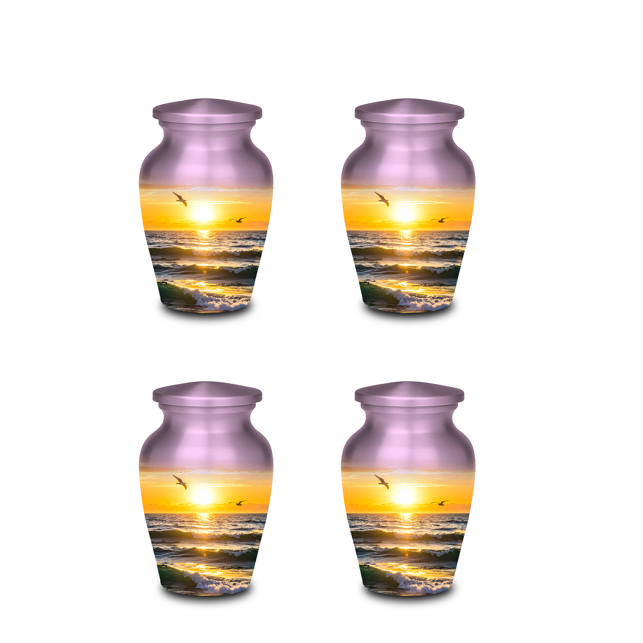 Premium aluminum cremation urn with sunset beach theme