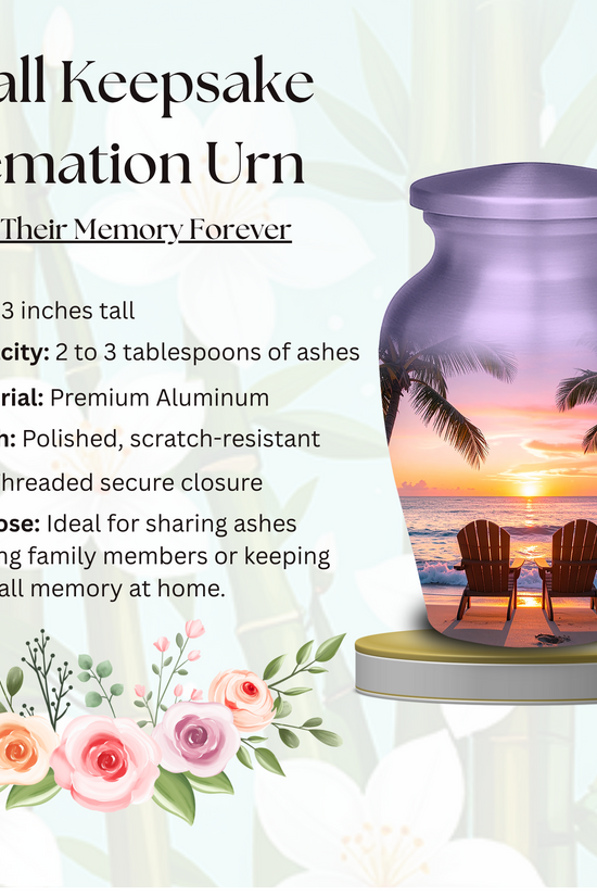 Tropical Beach Sunset Cremation Urn - Adult & Keepsake Sizes, Aluminum Memorial Urn