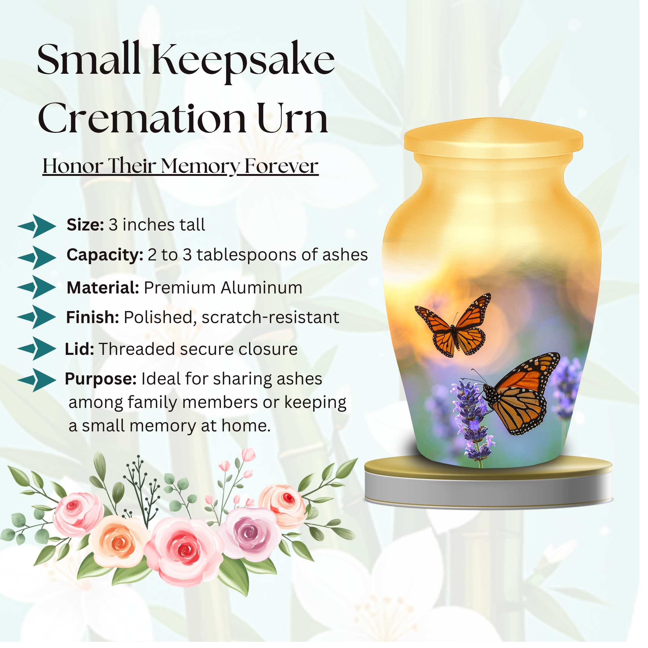aluminum cremation urns for human ashes durable lightweight beautiful urns butterfly decorative design
