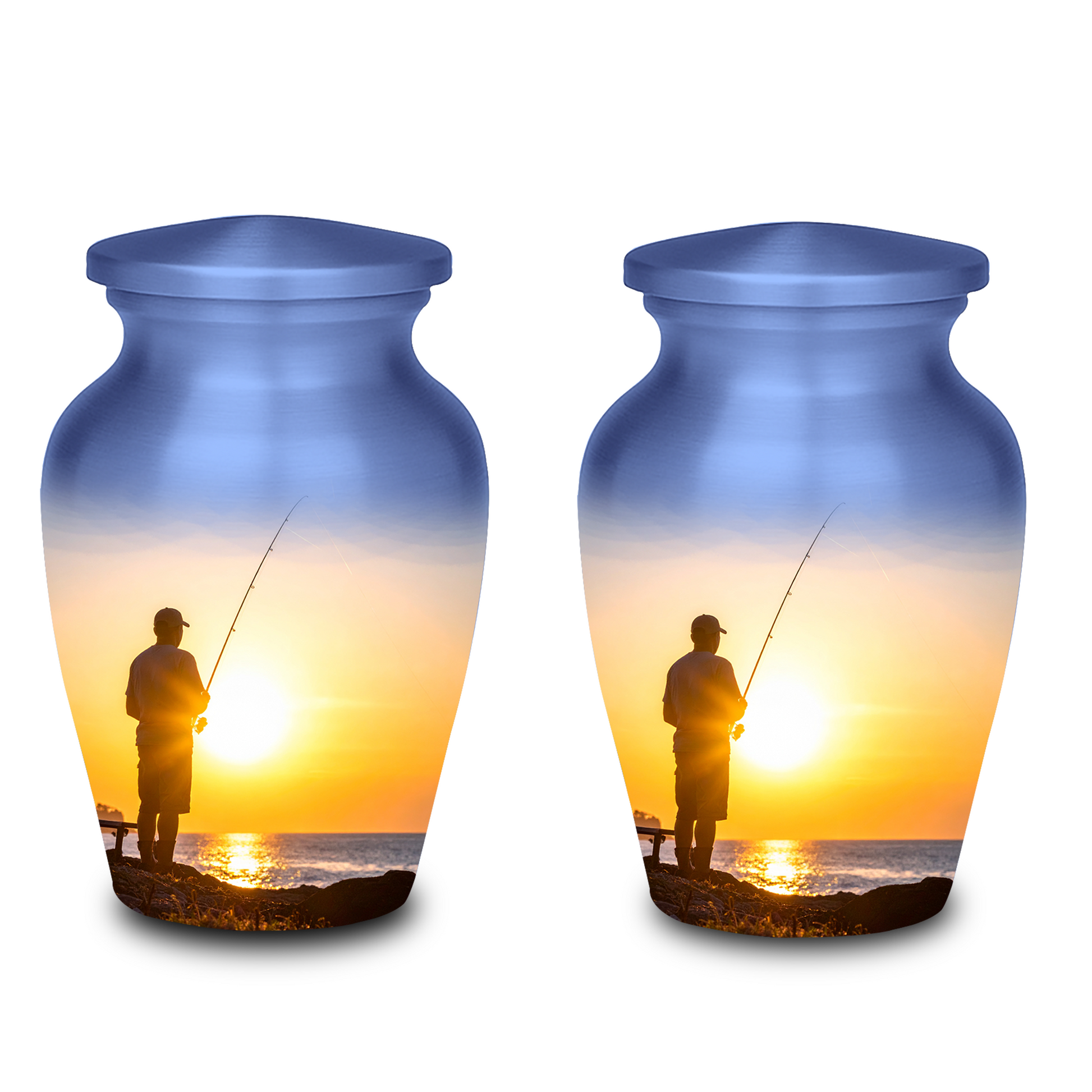 Fishing cremation urns set adult fishing urns keepsake urns for fisherman memorial bass fishing urns collection
