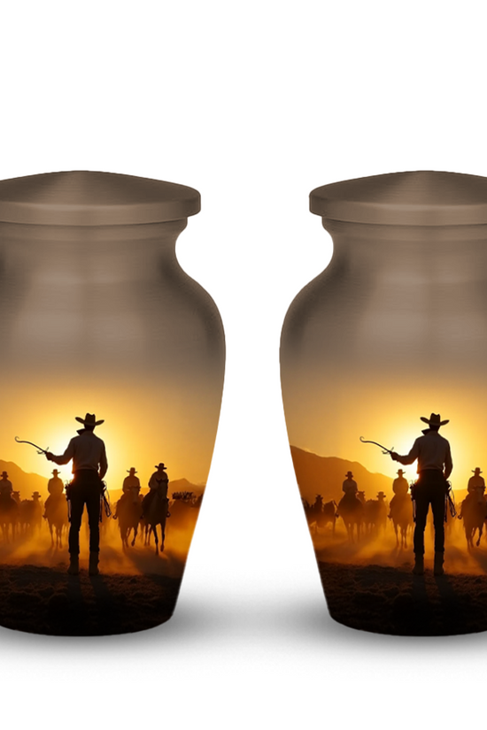 Cowboy Cremation Urn for Human Ashes – Western Memorial Urn with Velvet Bag – Urns for Men, Dad, or Loved Ones