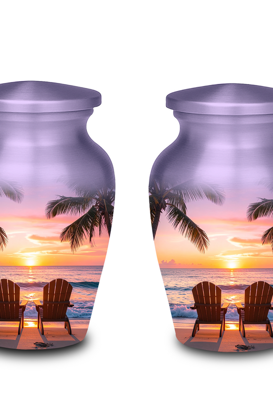Tropical Beach Sunset Cremation Urn - Adult & Keepsake Sizes, Aluminum Memorial Urn