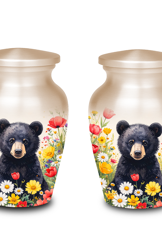 Black Bear in Wild Flower Cremation Urns for Human Ashes | Adult & Keepsake Urns | Premium Aluminum Memorial Urns | Beautiful Funeral Keepsakes
