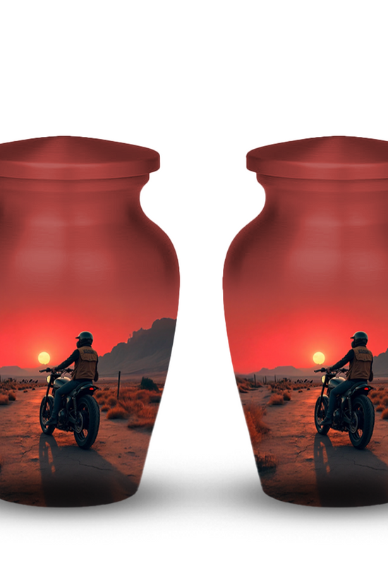 Motorcycle Cremation Urn for Human Ashes – Biker Memorial Urn with Velvet Bag
