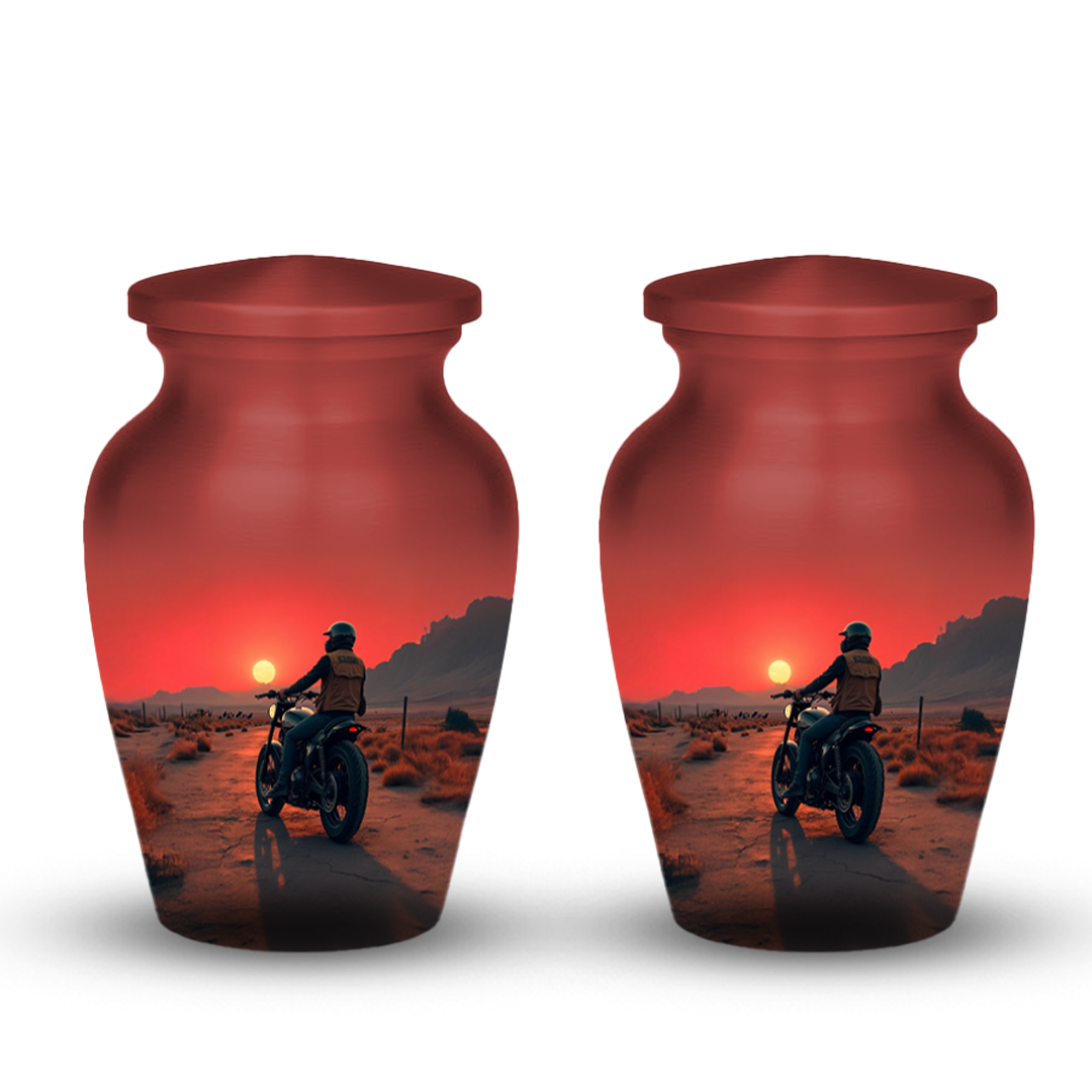 Motorcycle Cremation Urn for Human Ashes – Biker Memorial Urn with Velvet Bag