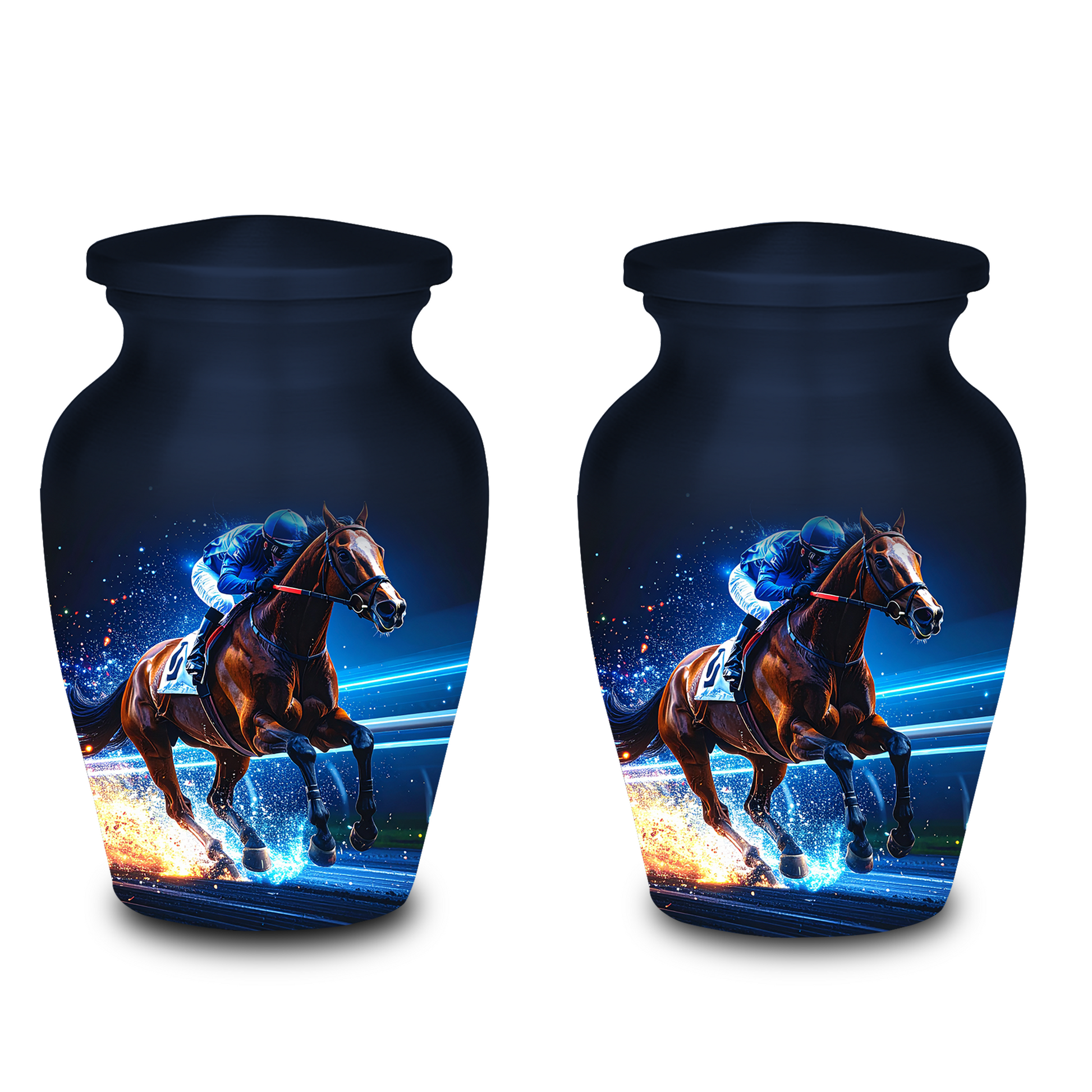 Complete horse racing urns set large adult cremation urns small keepsake urns protective velvet bag included

