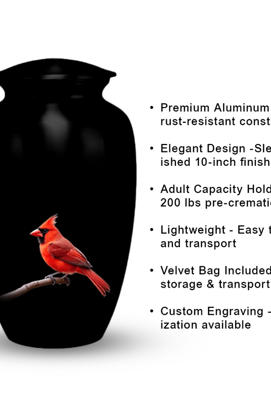 Red Cardinal Cremation Urn for Human Ashes – Memorial Bird Urns for Women, Mom, or Nature Lovers