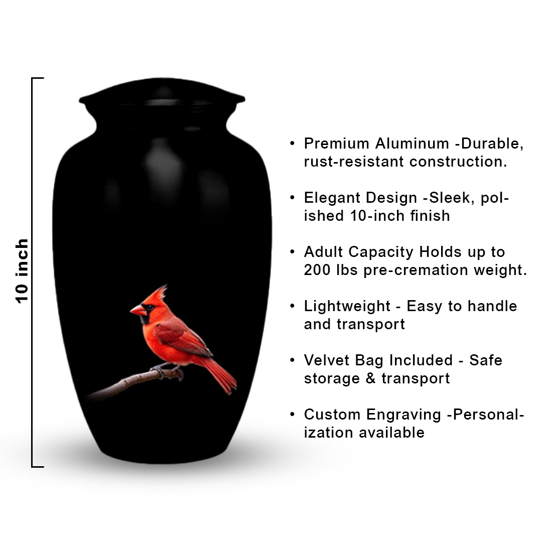 Red Cardinal Cremation Urn for Human Ashes – Memorial Bird Urns for Women, Mom, or Nature Lovers