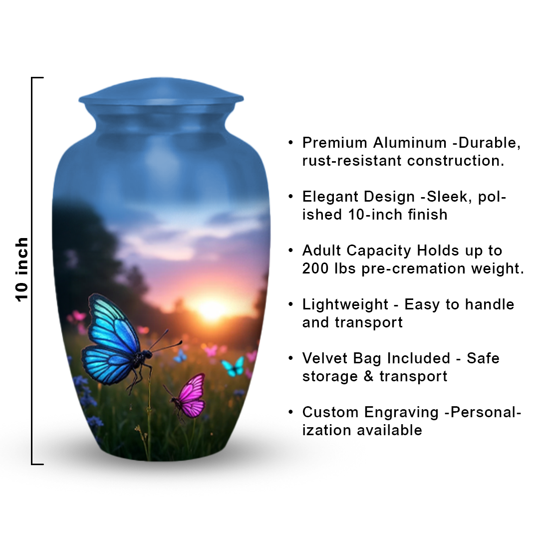 Blue Butterfly Cremation Urn for Human Ashes – Memorial Urns for Women, Mom,