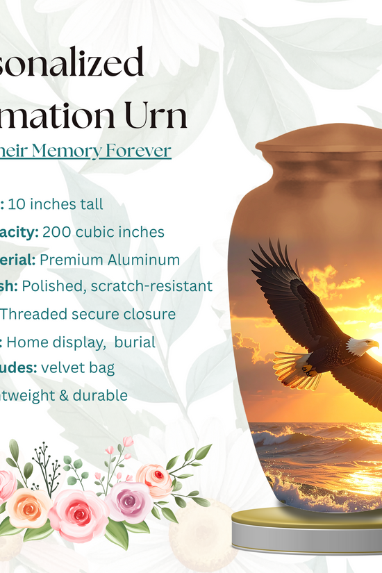 Complete eagle urns set large adult cremation urns small keepsake urns velvet bag included
