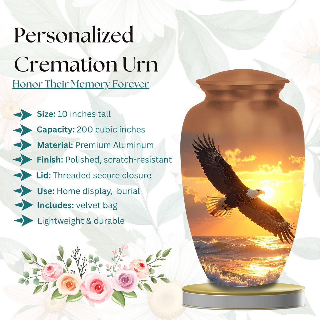 Complete eagle urns set large adult cremation urns small keepsake urns velvet bag included