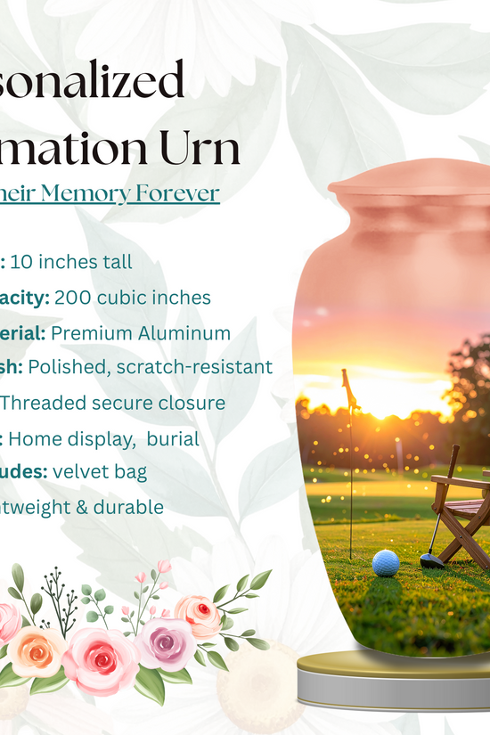Golf Course Sunset Cremation Urn for Human Ashes - Adult & Keepsake Memorial Urns