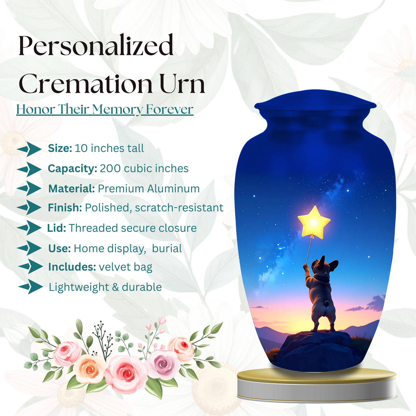 Night sky dog memorial urn