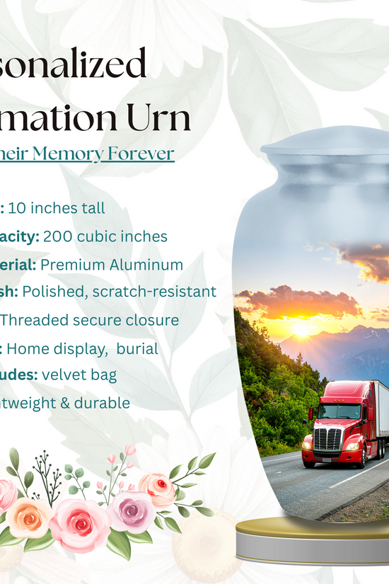 Truck cremation urn with fade-resistant printing and elegant design
