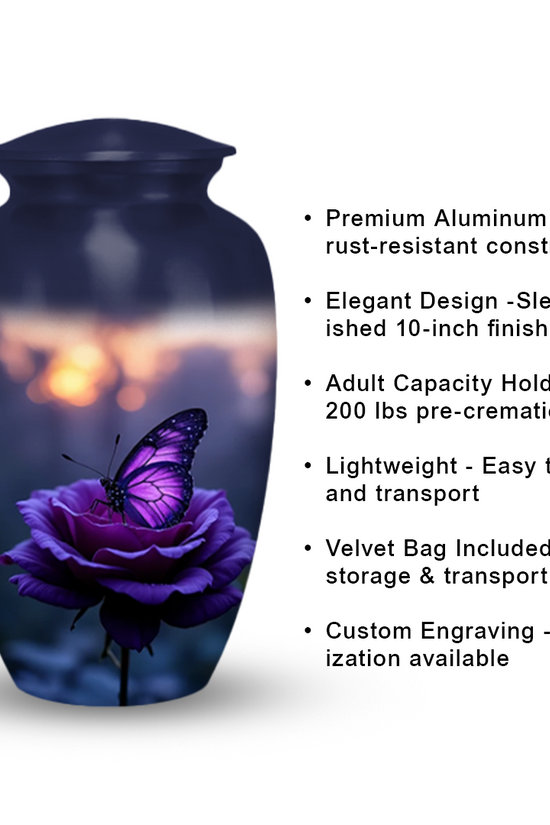 Purple Butterfly Cremation Urn for Human Ashes - Urns for Women, Mom, or Loved Ones