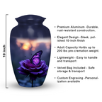 Purple butterfly on rose cremation urn – additional view