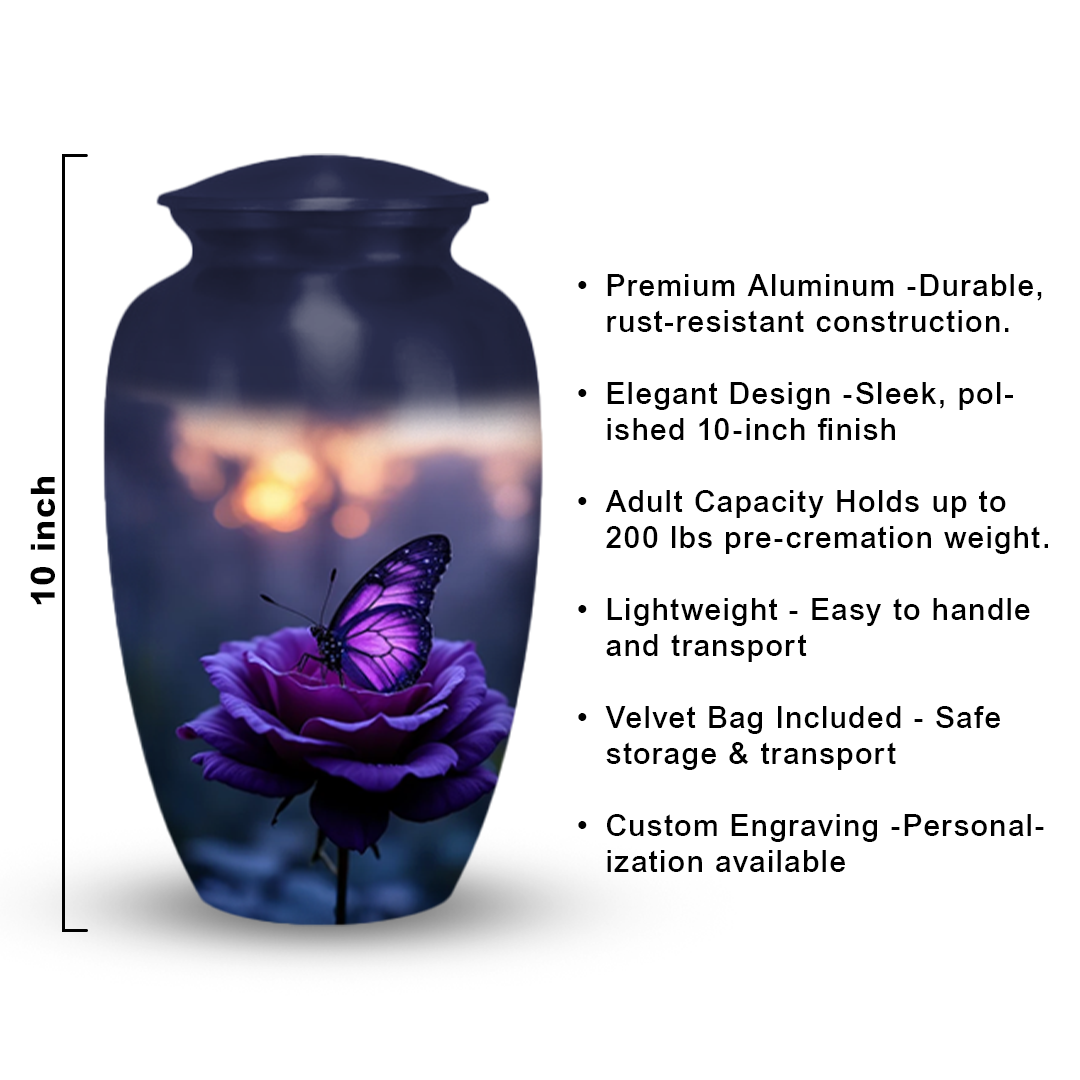 Purple Butterfly Cremation Urn for Human Ashes - Urns for Women, Mom, or Loved Ones