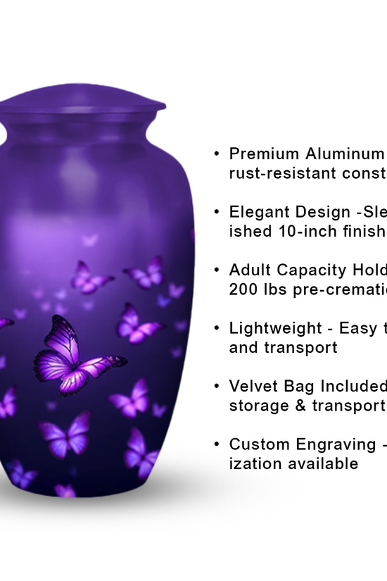 Purple Butterfly Cremation Urn for Human Ashes – Urns for Women, Mom, or Loved Ones