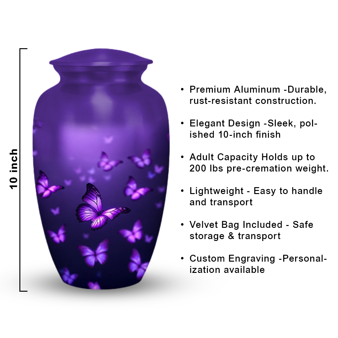 Purple Butterfly Cremation Urn for Human Ashes – Urns for Women, Mom, or Loved Ones