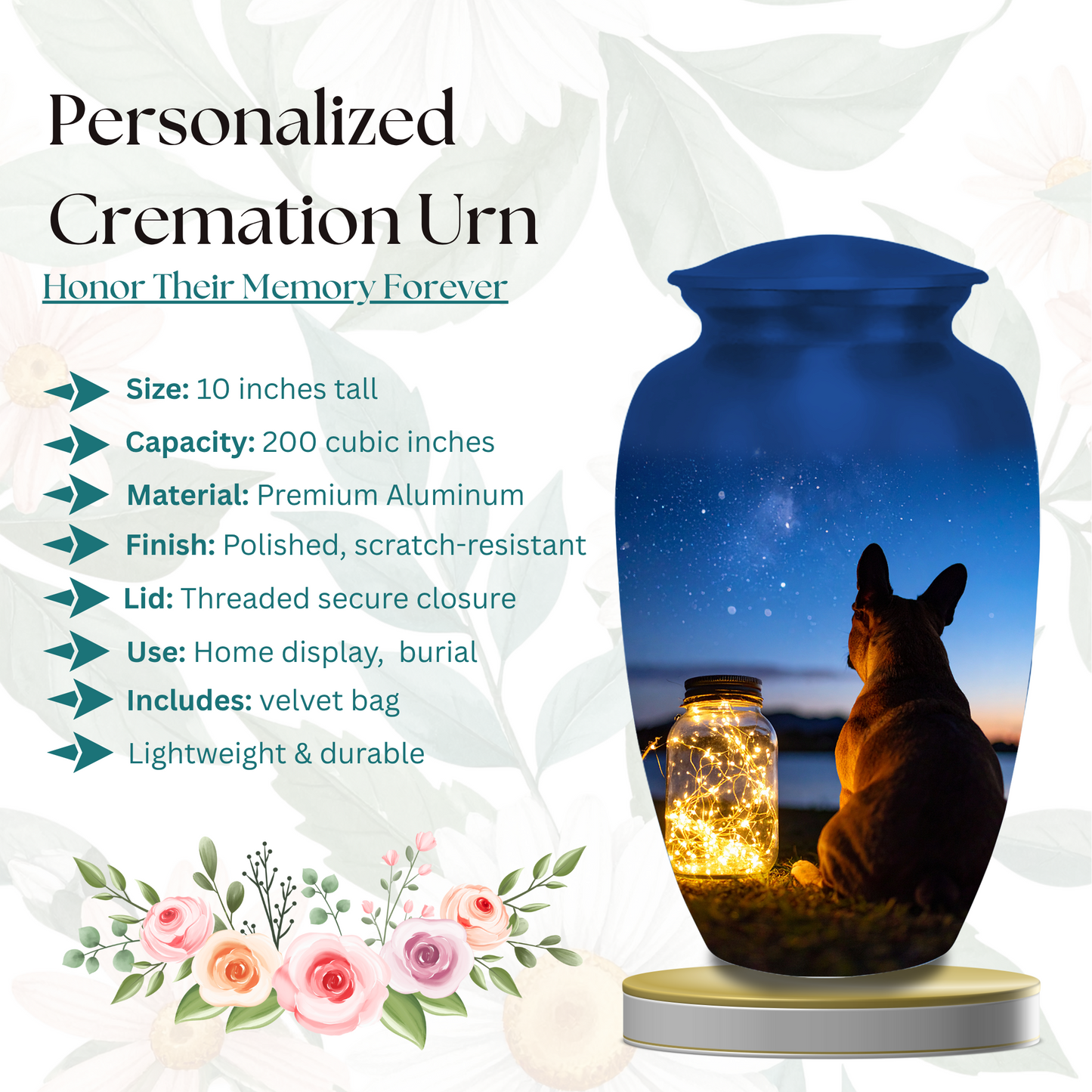 Starry night dog ashes cremation urn