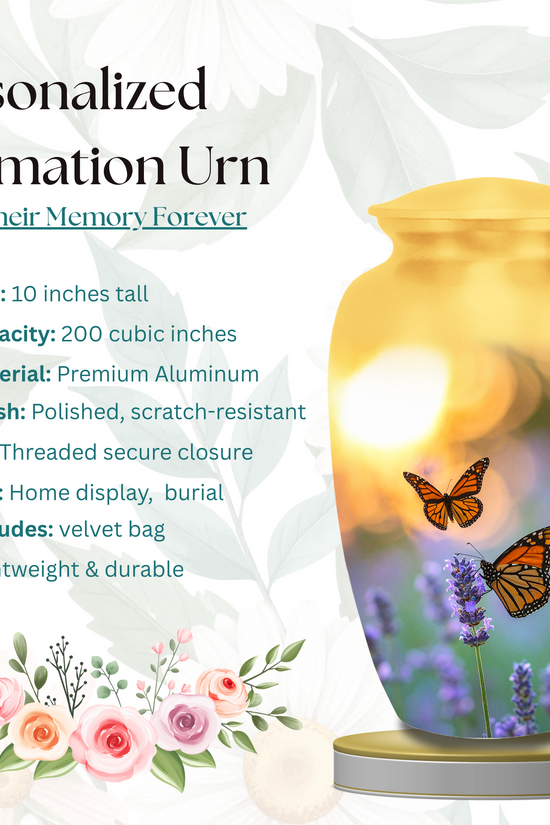 Memorial urns for ashes displayed on shelf decorative urns for human ashes butterfly burial urns home setting
