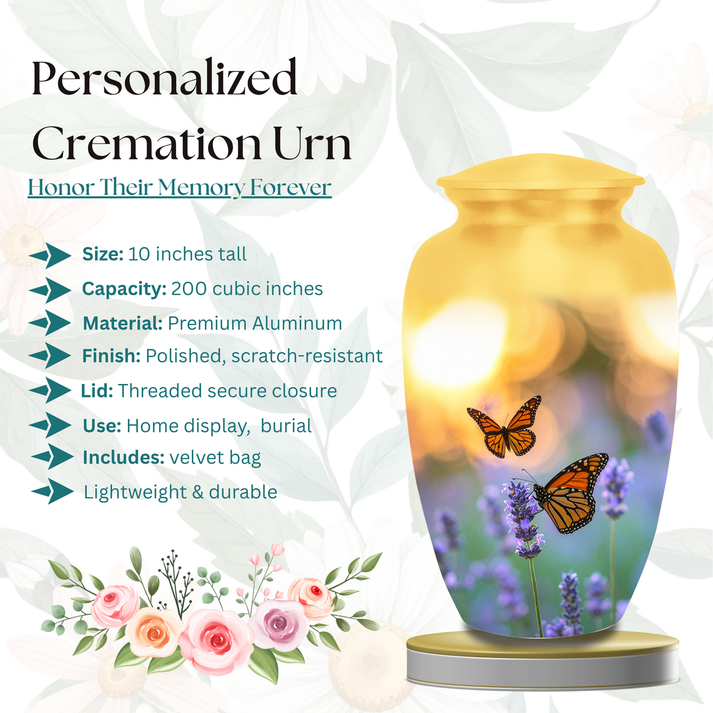 Memorial urns for ashes displayed on shelf decorative urns for human ashes butterfly burial urns home setting
