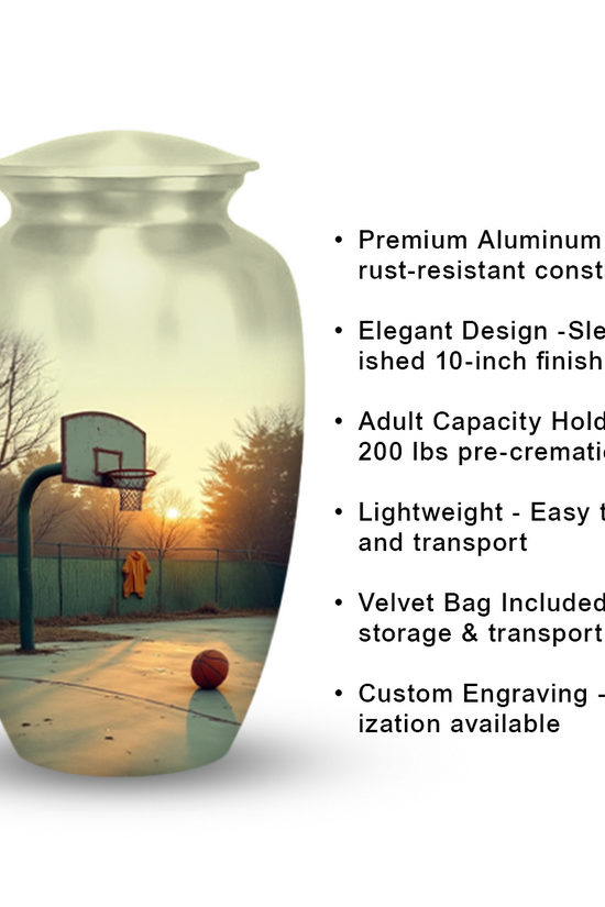 Basketball Cremation Urn for Human Ashes – Sports Memorial Urn with Velvet Bag