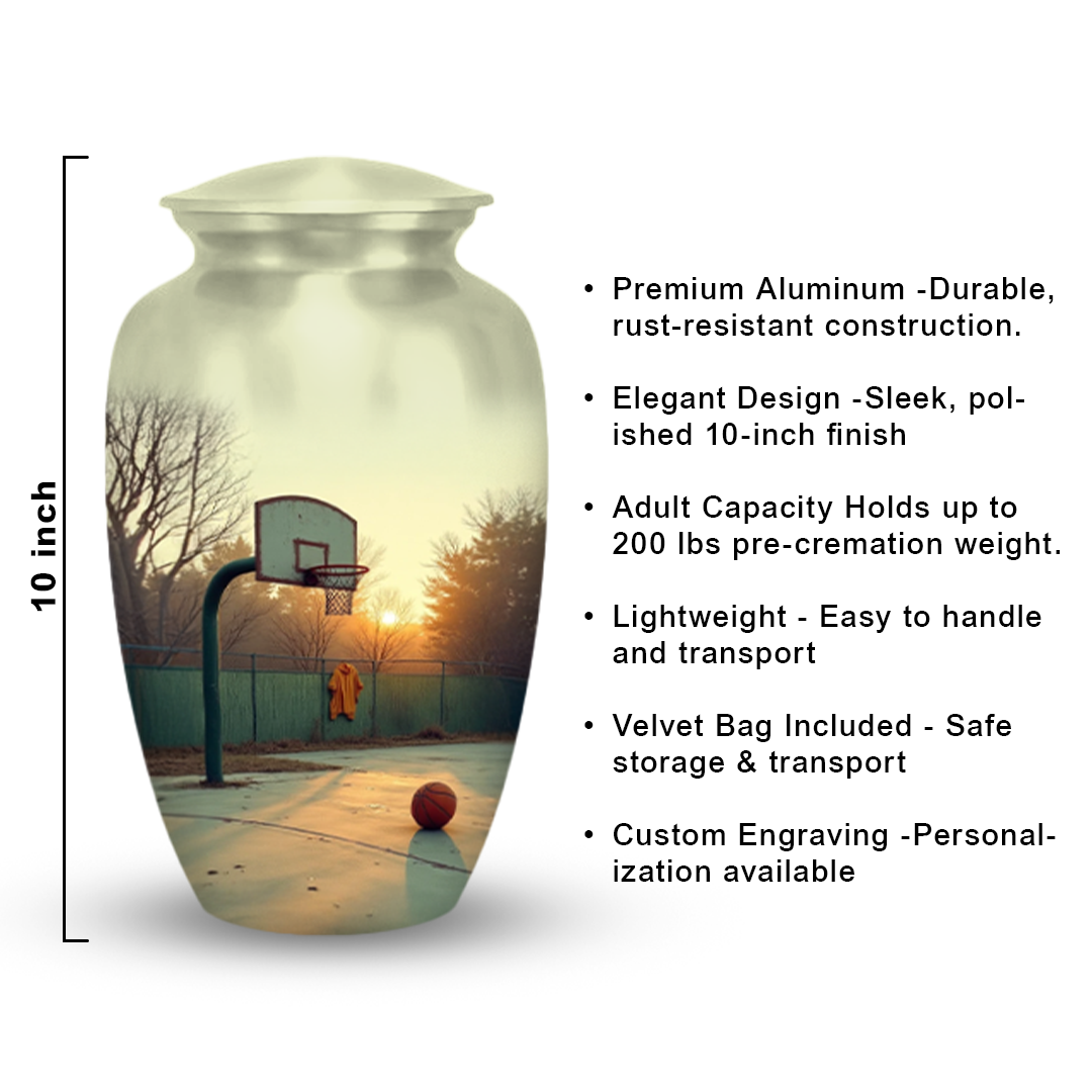 Basketball Cremation Urn for Human Ashes – Sports Memorial Urn with Velvet Bag