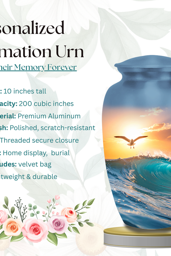 Large sunset ocean memorial urn for adult human ashes