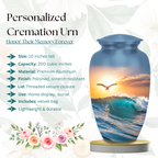 Turquoise ocean wave seagull cremation urn – additional view