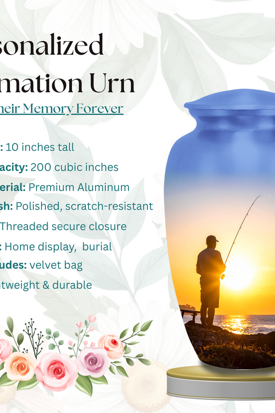 Bass fishing artwork cremation urns decorative fishing urns for ashes lake scene fisherman memorial aluminum urns
