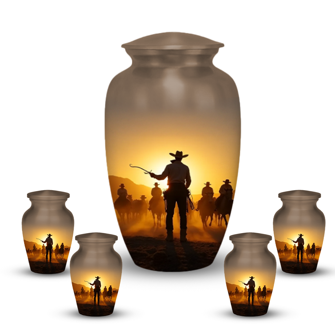 Cowboy Cremation Urn for Human Ashes – Western Memorial Urn with Velvet Bag – Urns for Men, Dad, or Loved Ones