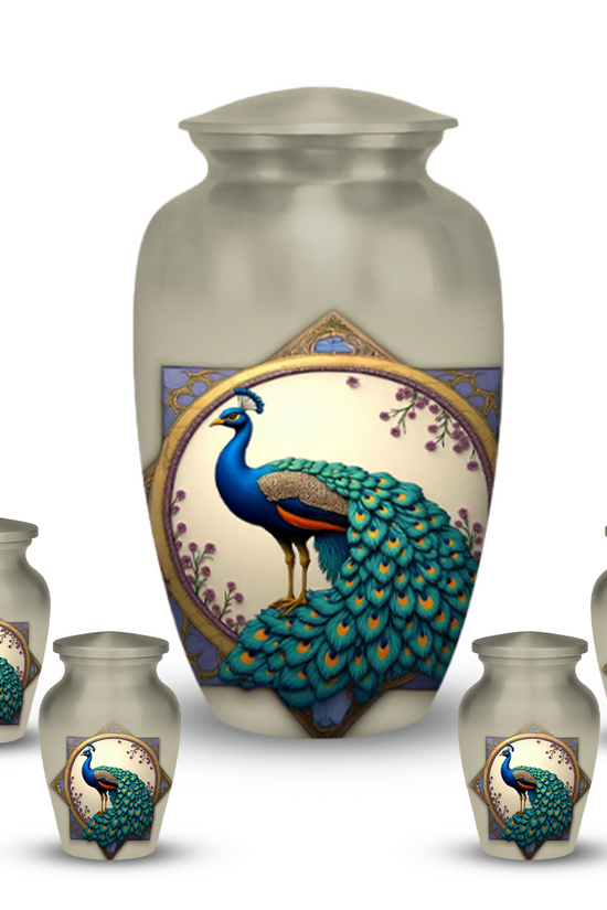 Peacock Cremation Urn for Human Ashes – Elegant Memorial Urn with Velvet Bag