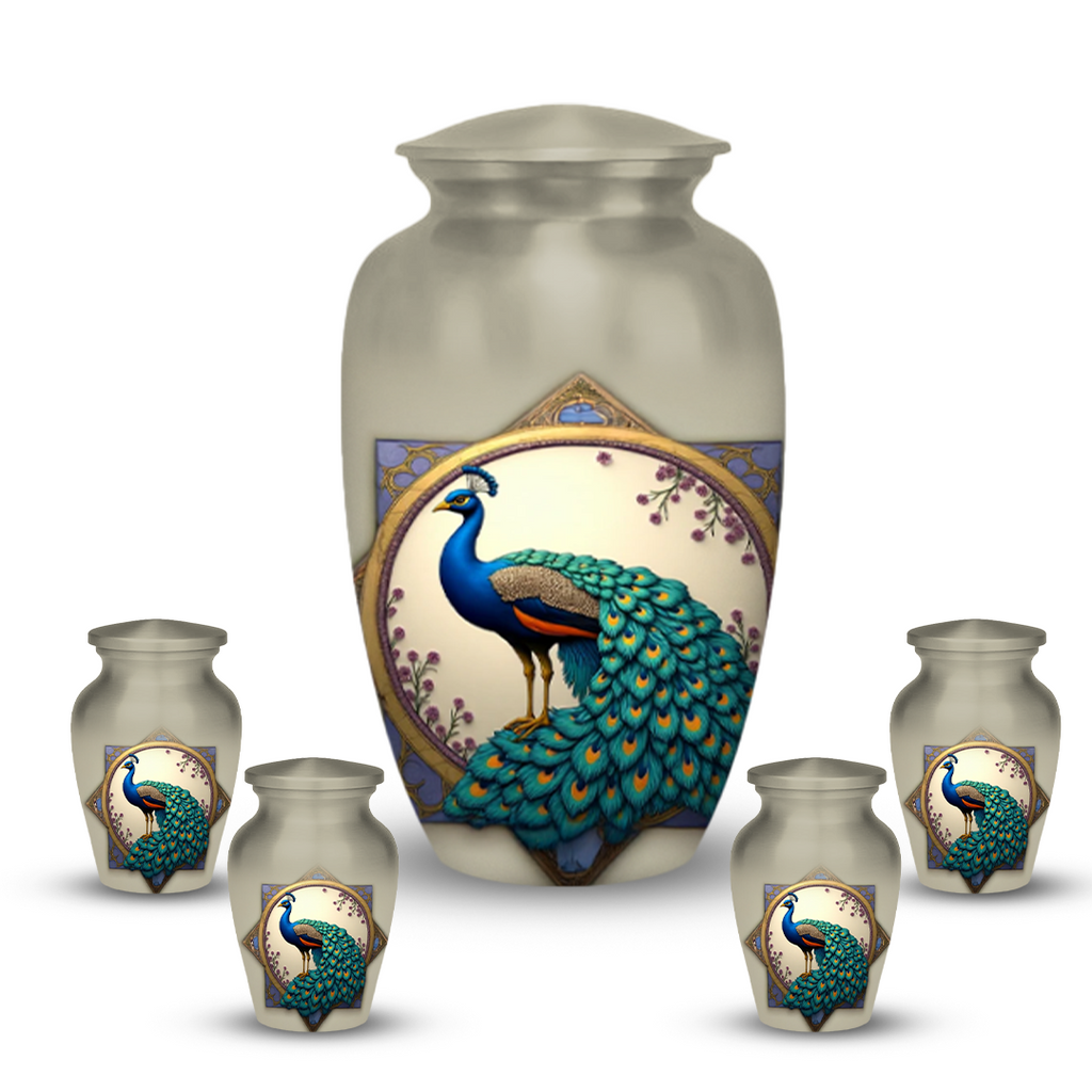 Peacock Cremation Urn for Human Ashes – Elegant Memorial Urn with Velvet Bag