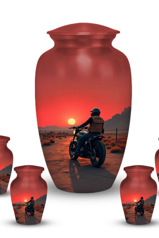 Motorcycle Cremation Urn for Human Ashes – Biker Memorial Urn with Velvet Bag