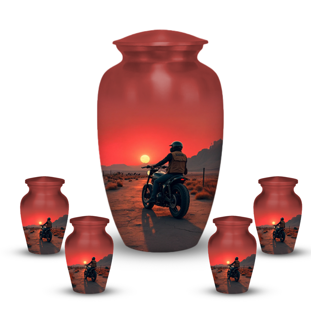 Motorcycle Cremation Urn for Human Ashes – Biker Memorial Urn with Velvet Bag