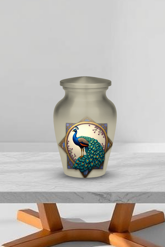 Peacock Cremation Urn for Human Ashes – Elegant Memorial Urn with Velvet Bag
