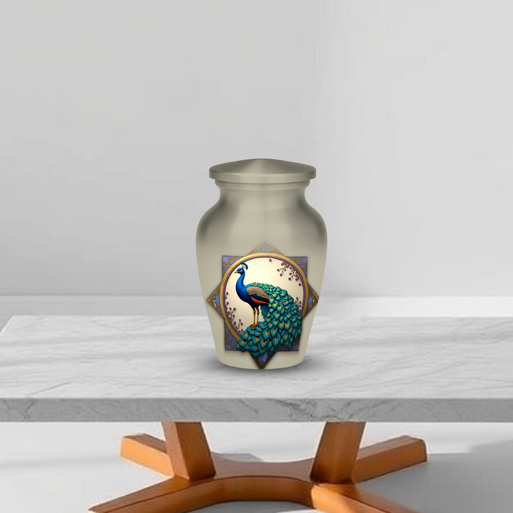 Peacock Cremation Urn for Human Ashes – Elegant Memorial Urn with Velvet Bag
