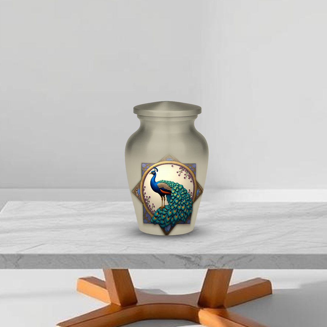 Peacock Cremation Urn for Human Ashes – Elegant Memorial Urn with Velvet Bag
