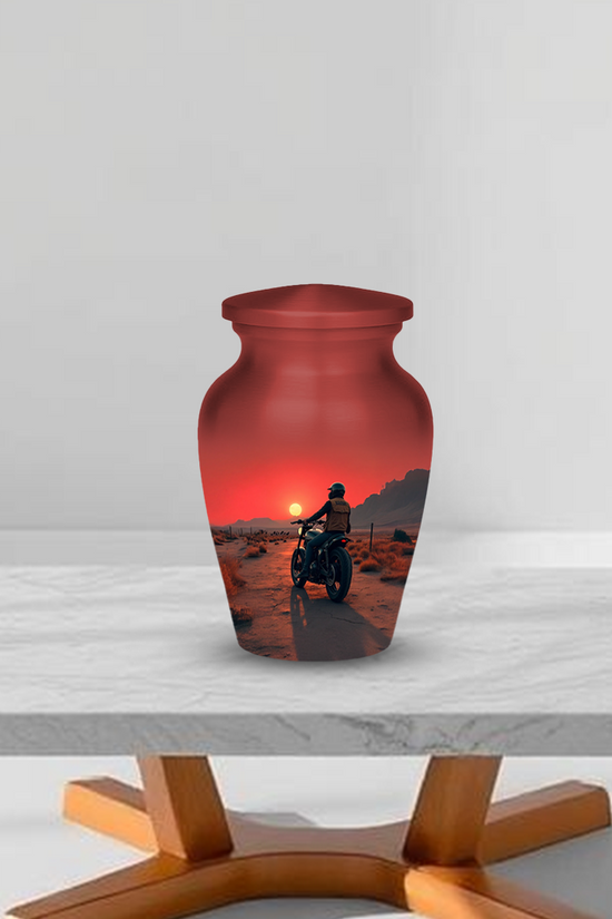 Motorcycle Cremation Urn for Human Ashes – Biker Memorial Urn with Velvet Bag