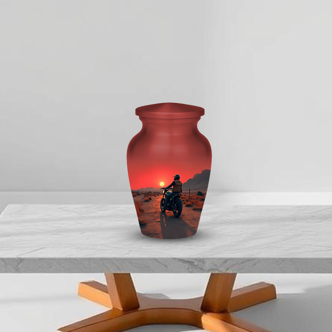 Motorcycle Cremation Urn for Human Ashes – Biker Memorial Urn with Velvet Bag