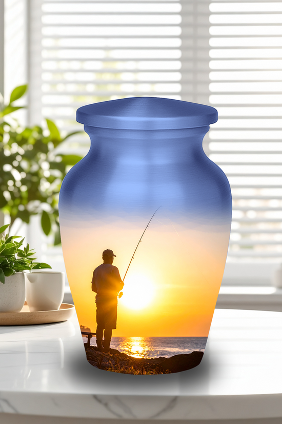 fishing themed cremation urns aluminum fishing urns for human ashes durable fisherman memorial urns quality
