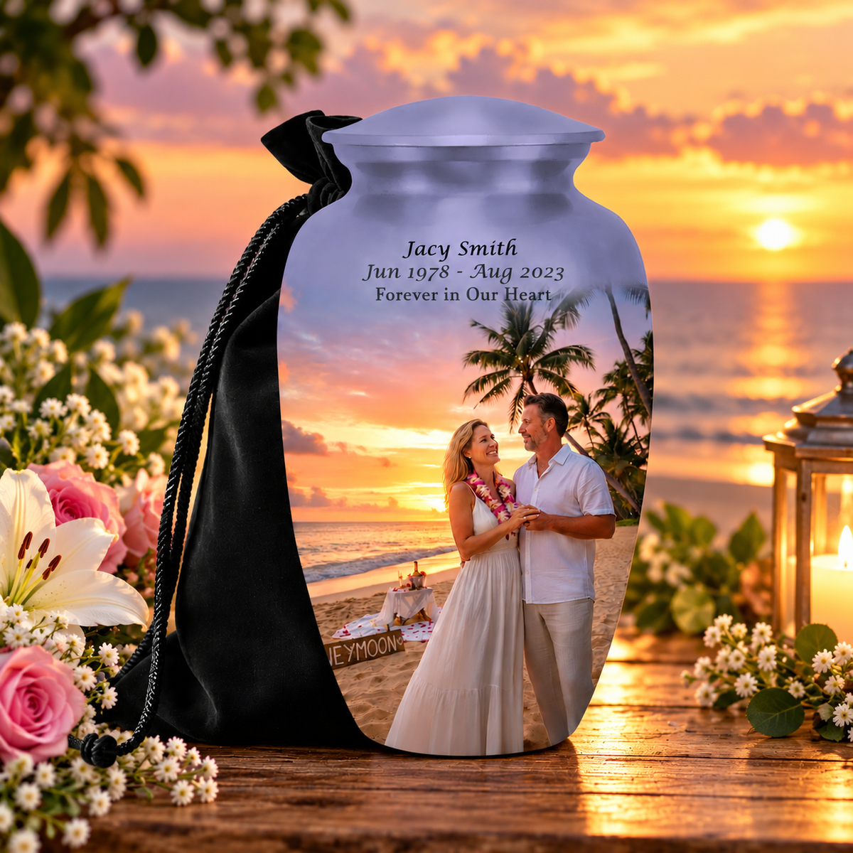 Handmade aluminum custom photo memorial urn for human ashes