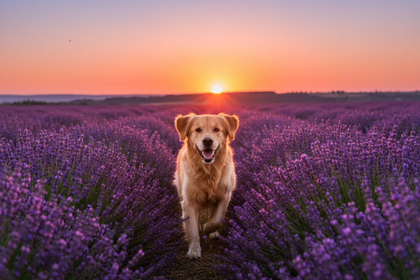 Clear Dog Purple Wildflowers Sunset - Mobile